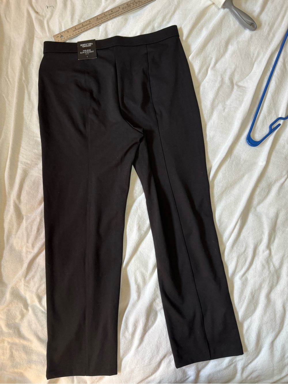 Simply Vera Vera Wang Black Ponte Pants Mid Rise Slim Straight Stretch L NWT - Picture 7 of 8